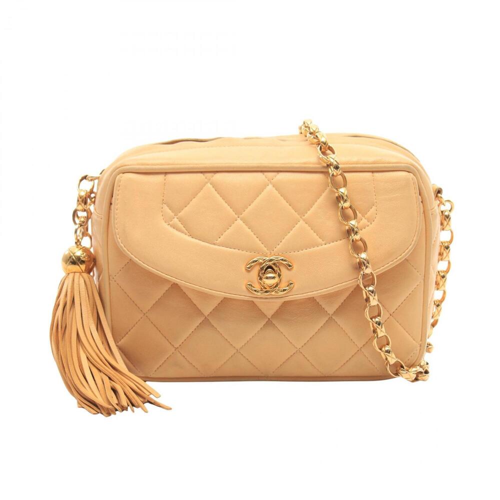 Chanel Matelassé Tassel Shoulder Bag/Handbag, Lambskin Leather, Women's, Beige